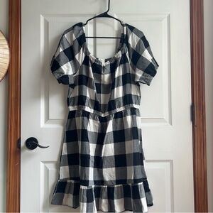Cato Black & White Gingham Check Mini Dress Puff Sleeves Frilly Ends NWT Size XL